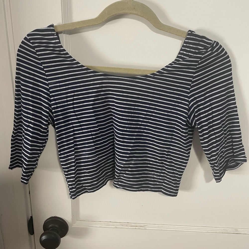 Navy Striped Women's Crop Top